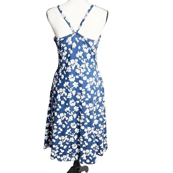 Pact Blue Floral Organic Cotton Sleeveless Fit & Flare Midi Dress Size L - Picture 3 of 11